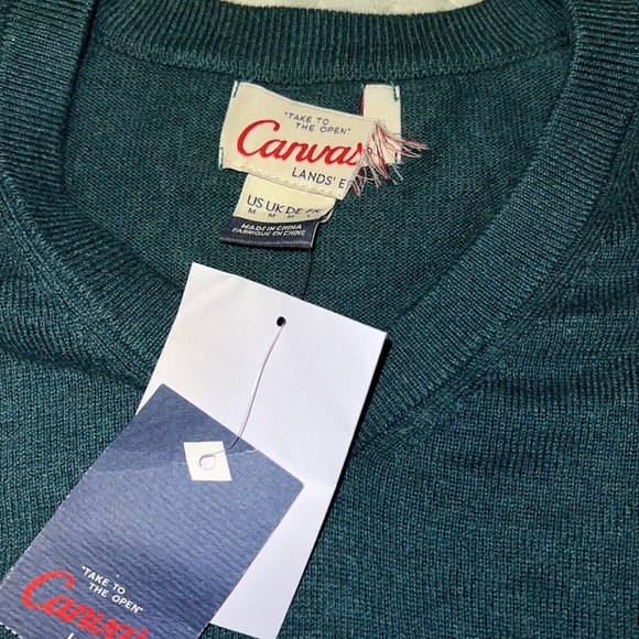 Men’s sweater v neck lands end canvas green M nwt - Picture 3 of 4